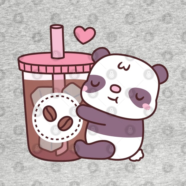 Cute Little Panda Bear Hugging Iced Coffee by rustydoodle